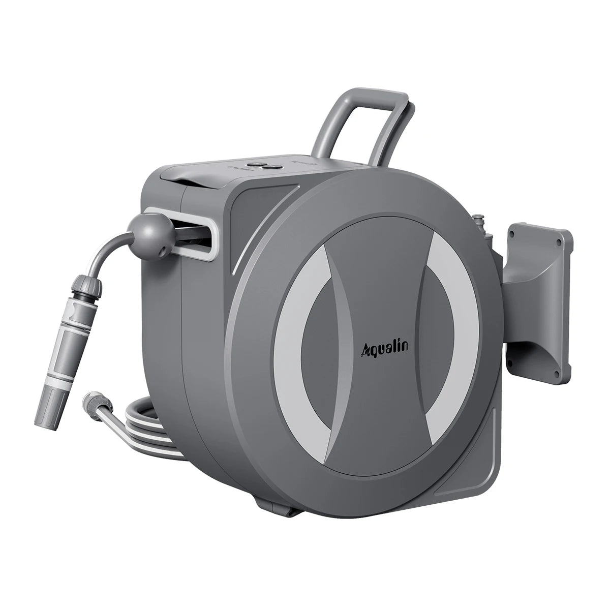 Battery Powered Electric Retractable Garden Hose Reel 30m+2m Wall Mounted Auto Lock 180° Pivoting