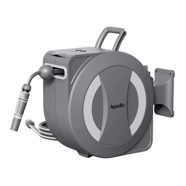 Battery Powered Electric Retractable Garden Hose Reel 30m+2m Wall Mounted Auto Lock 180° Pivoting