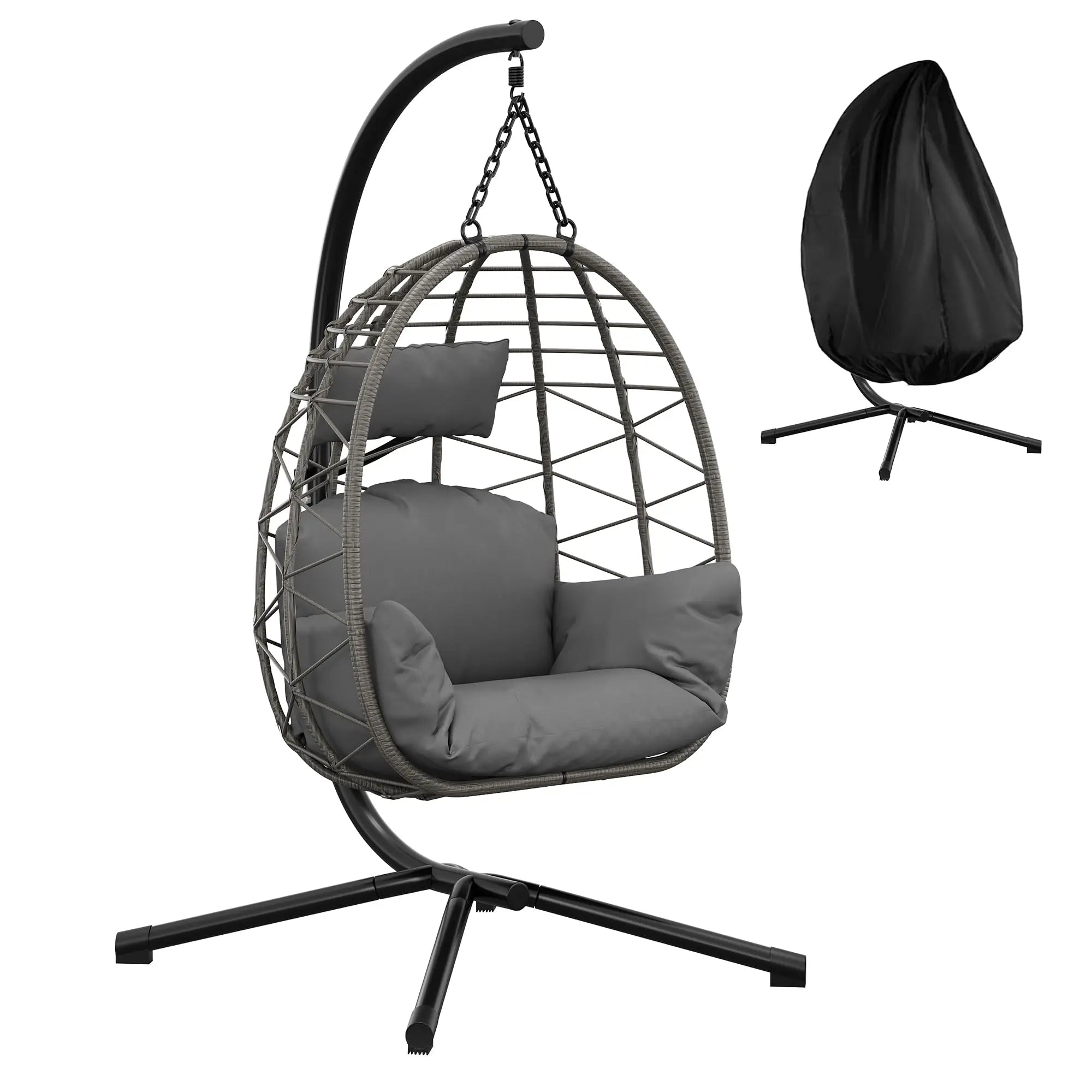 Outdoor Hanging Egg Chair with Stand, Waterproof Cushion & Rain Cover