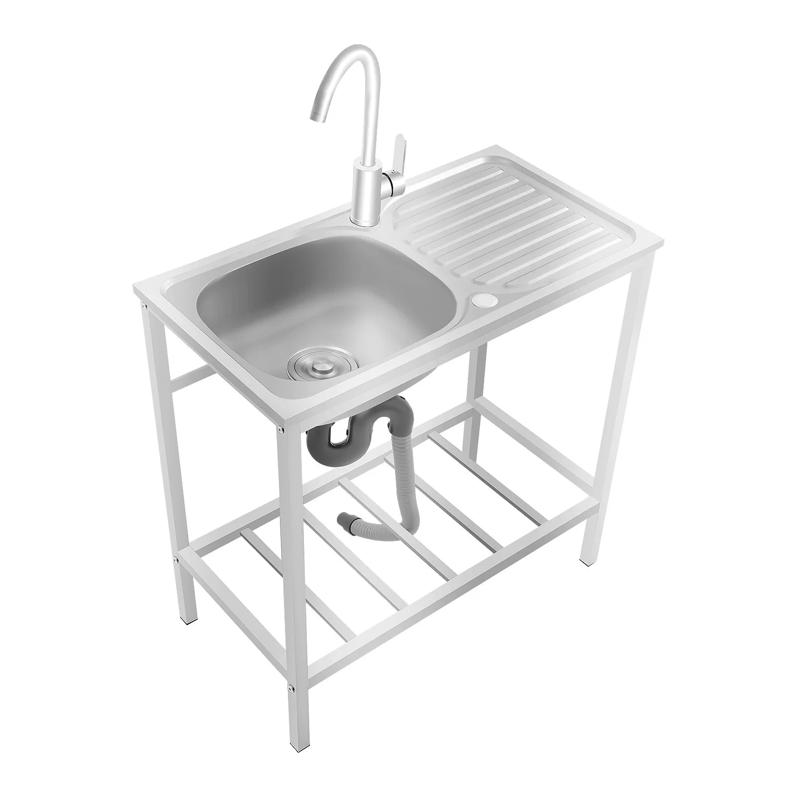 Freestanding Stainless Steel Kitchen Sink with Faucet & Storage Shelf – Single Bowl