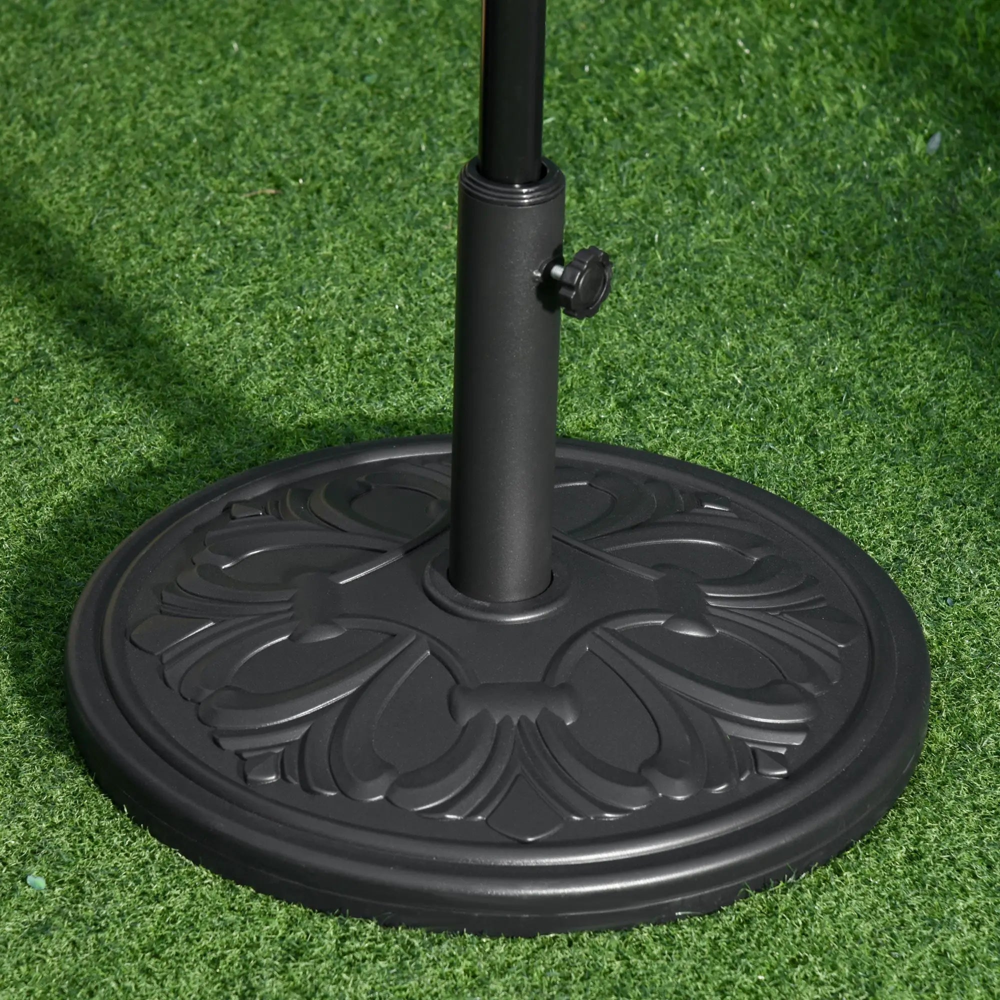 13kg Round Parasol Base HDPE Cement Garden Umbrella Stand Holder Fits 35-48mm Poles Flower Design Black