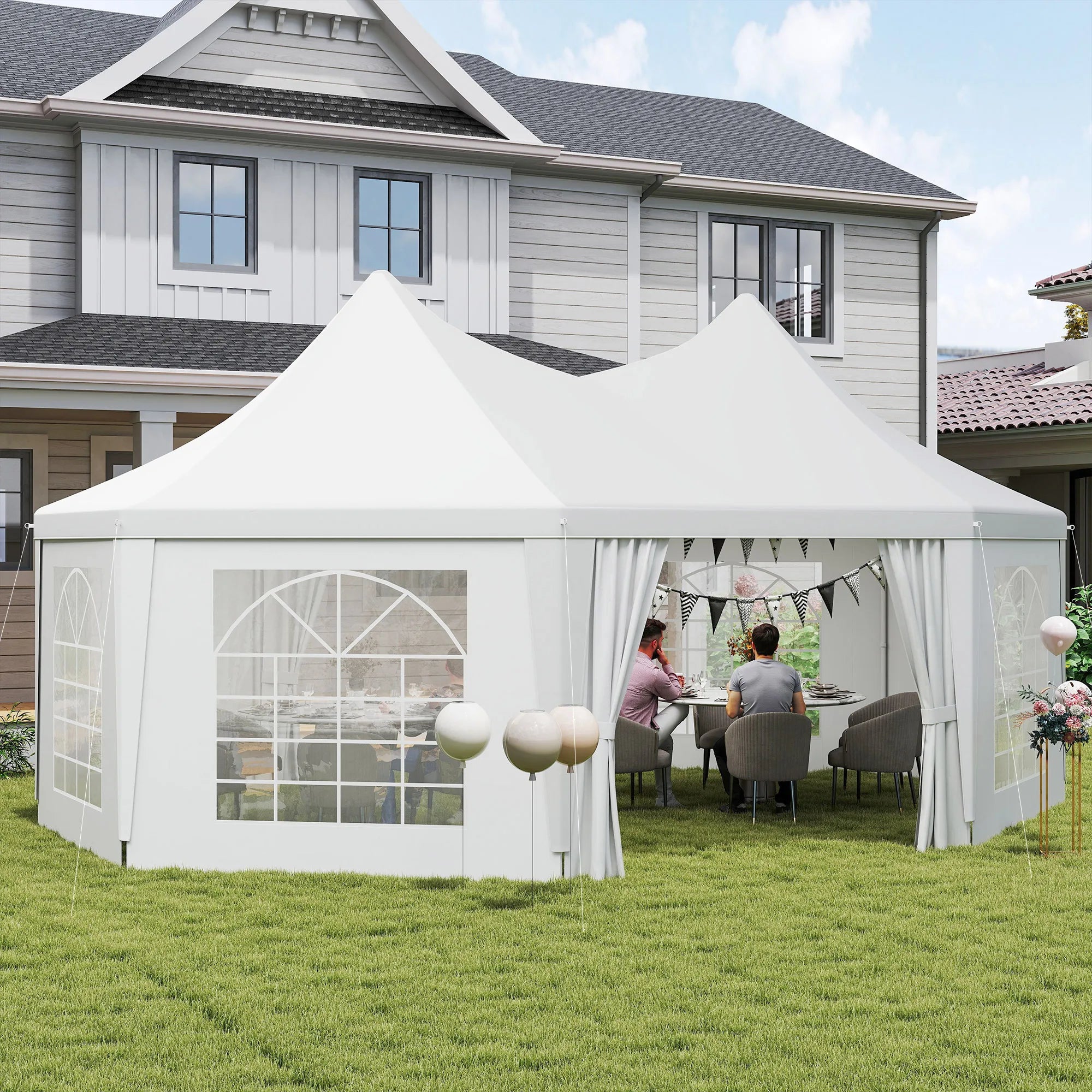 6.8 x 5m Octagonal Marquee Gazebo Party Tent with Church Windows, Zipped Doors and Steel Frame
