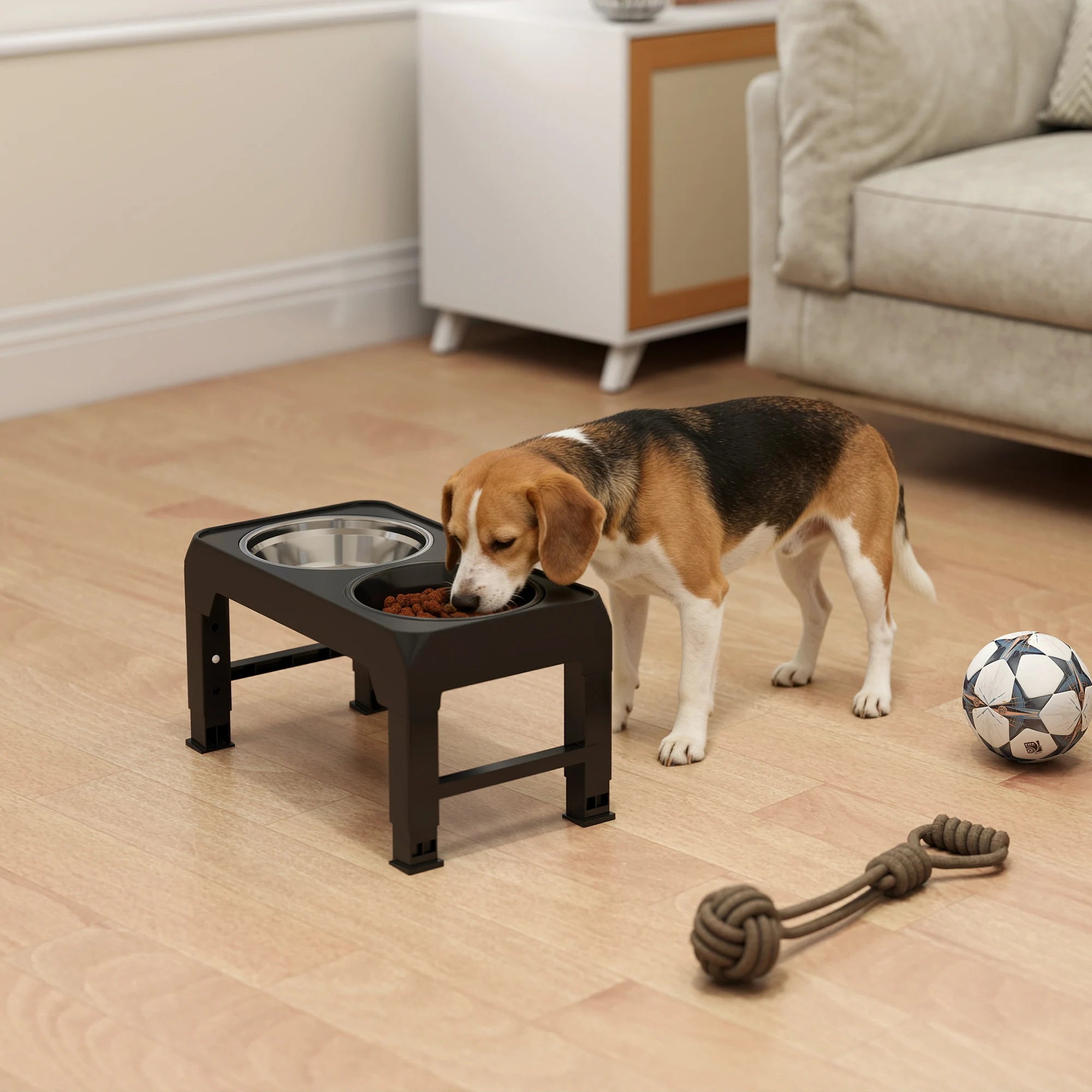 Foldable Raised Dog Bowl Stand with 4 Adjustable Heights Slow Feeder and Dishwasher Safe Stainless Steel Bowls