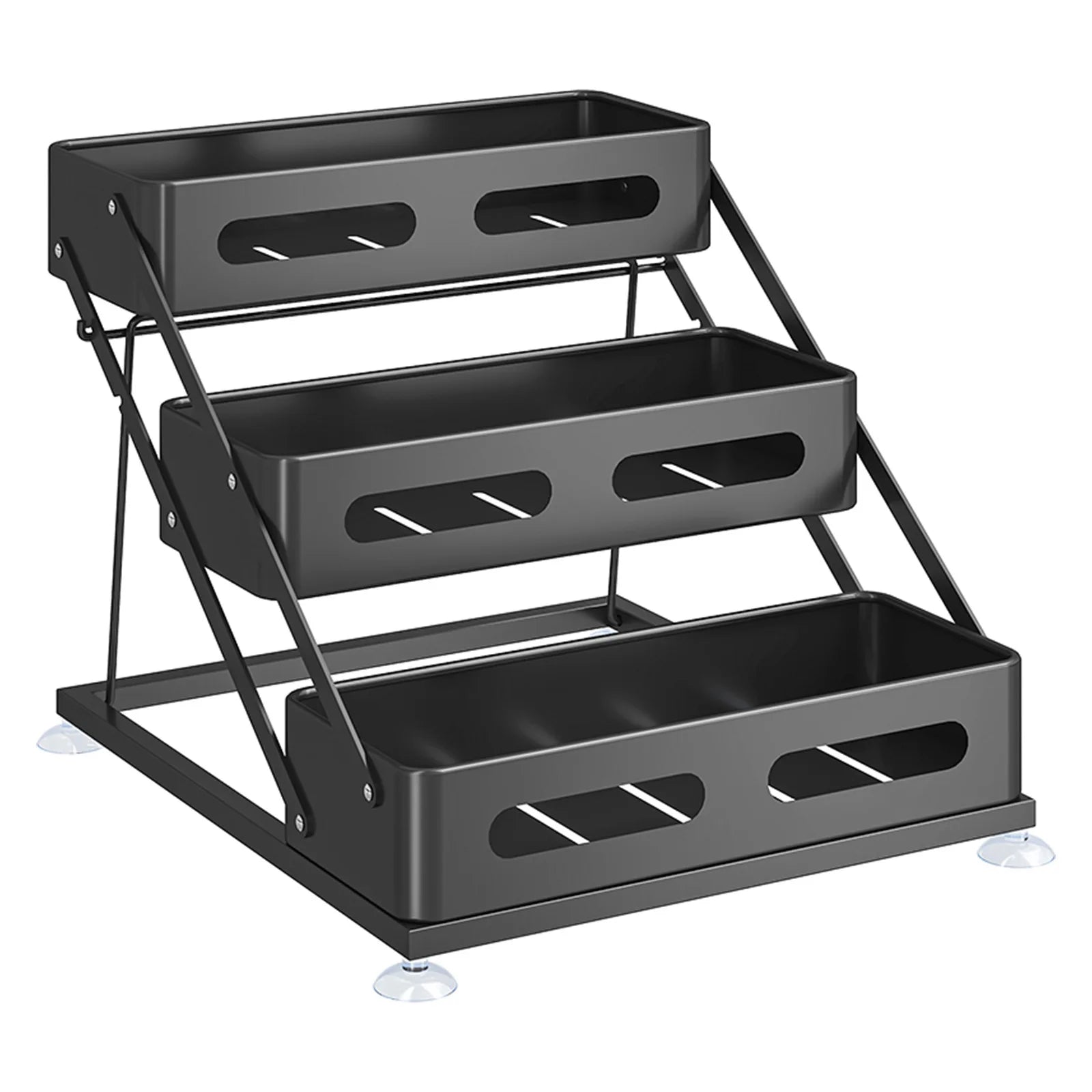 3-Layer Adjustable Height Spice Rack Countertop Organiser | Metal Kitchen Condiment Shelf with Suction Cup Base