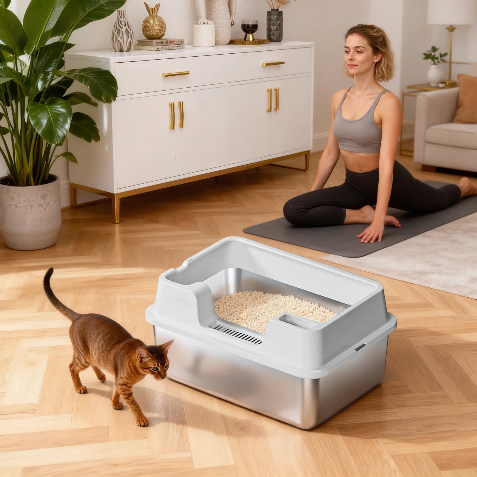 XL Enclosed Cat Litter Box, High Sided Litter Pan for Big Cats | Hackerprice®