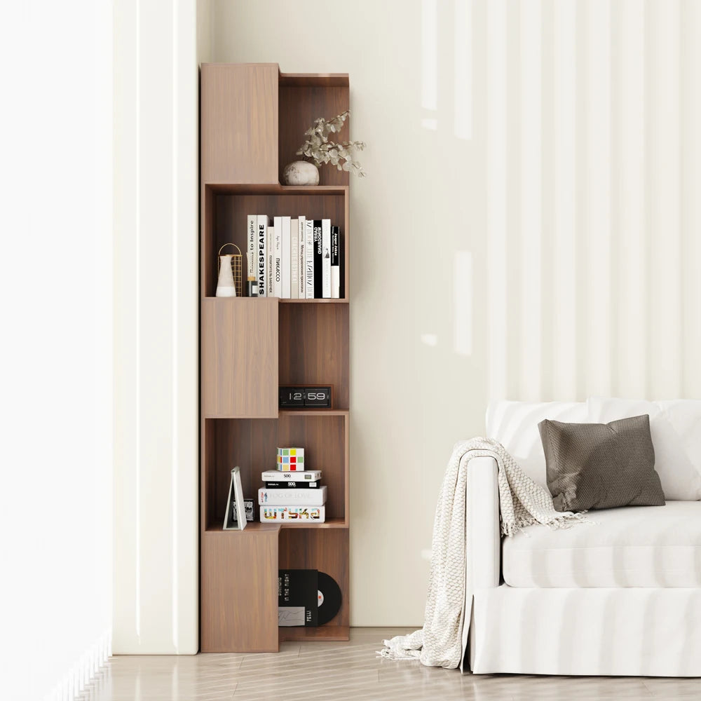 180cm Large 5-Tier Corner Bookshelf | Tall MDF Shelving Unit Display Storage Organiser for Living Room