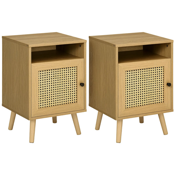 Bedside Table Nightstand with Storage Shelf and Door Cupboard, Natural