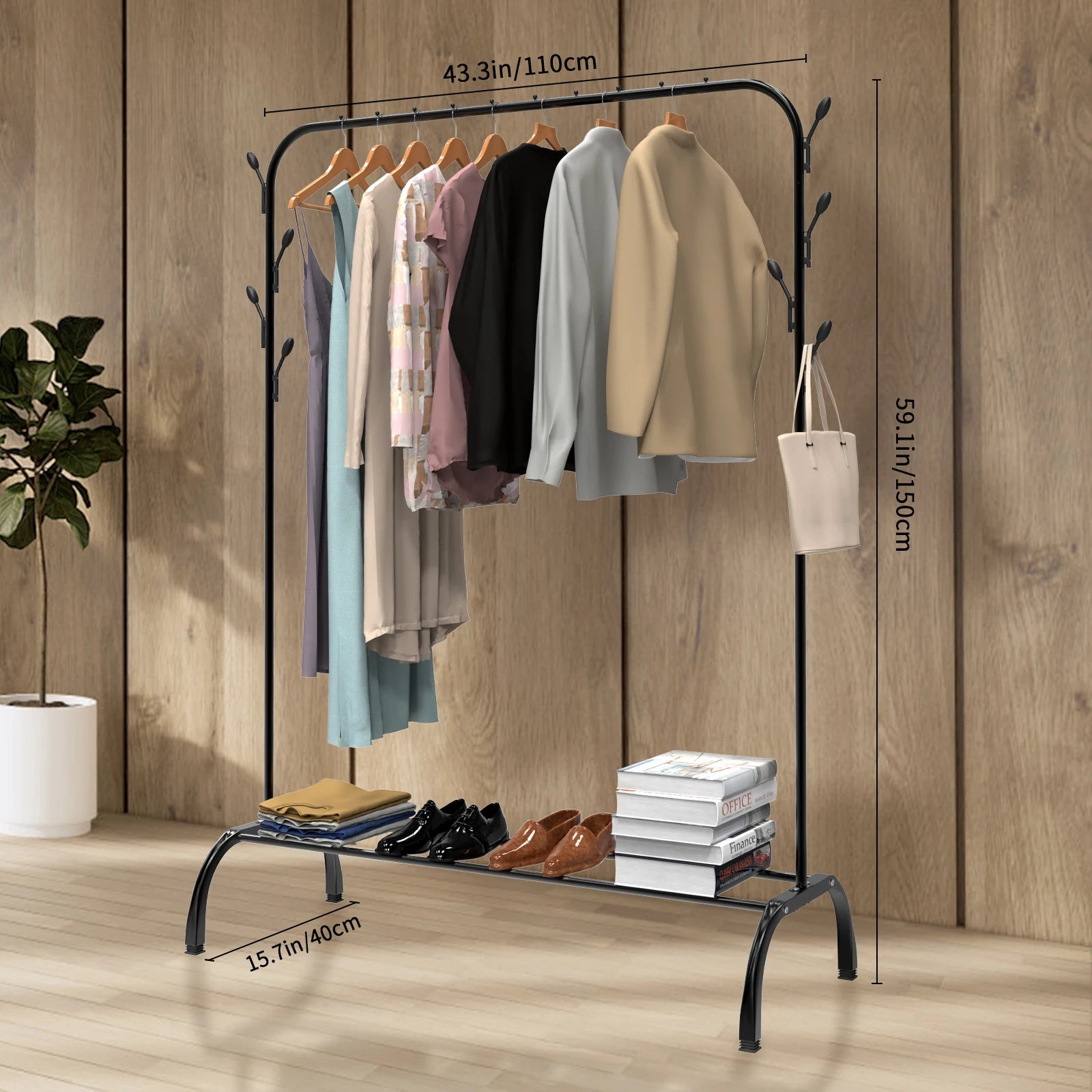 Double Rail Clothes Rack | 50kg Heavy Duty Steel Freestanding Garment Rail with Shoe Shelf