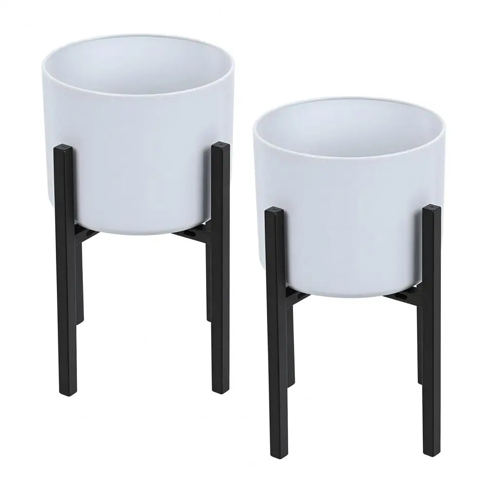 2 Pack Adjustable Iron Plant Pot Stand with 12 Inch Flower Pot Nordic Style Floor Standing Rack for Home Office Garden