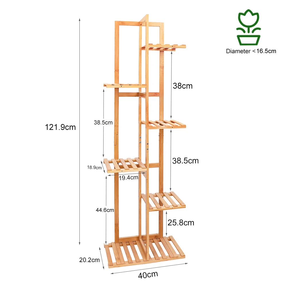Tall Bamboo Plant Stand Flower Display Rack 5 or 6 Tier Indoor Outdoor Garden Storage Home Decor