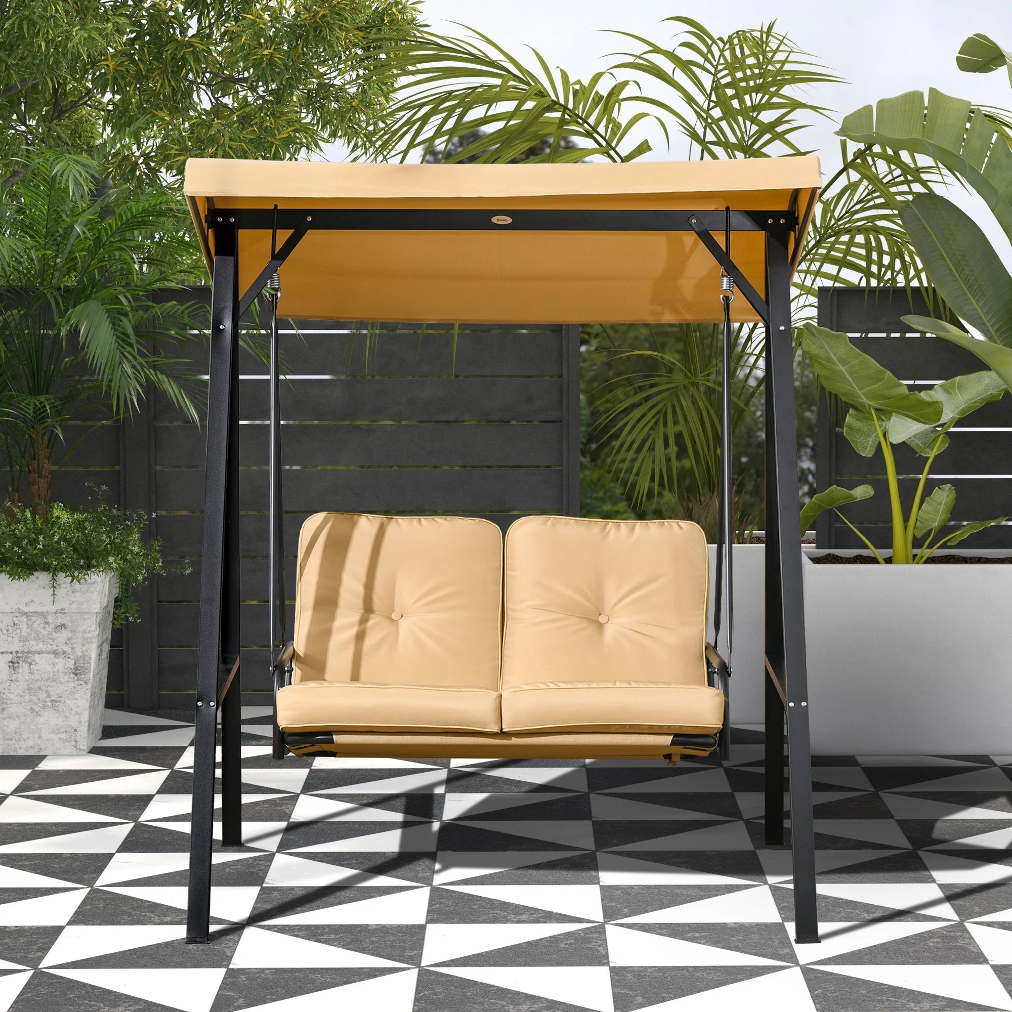 2-Seater Garden Swing Chair with Adjustable Tilting Canopy, Padded Cushions and Steel Frame