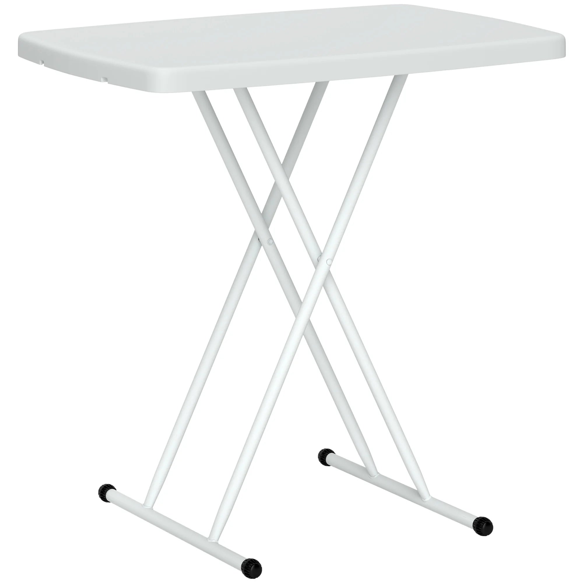Portable Folding Garden Table 6 Adjustable Heights 6-74cm HDPE Top Metal Frame Bistro Table White