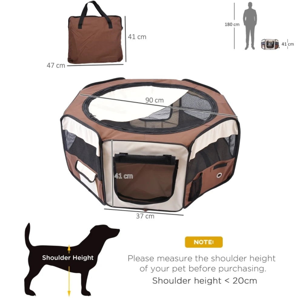 Portable Pet Playpen 90x41cm Brown Steel Frame with Carry Bag for Cats Dogs Rabbits Guinea Pigs
