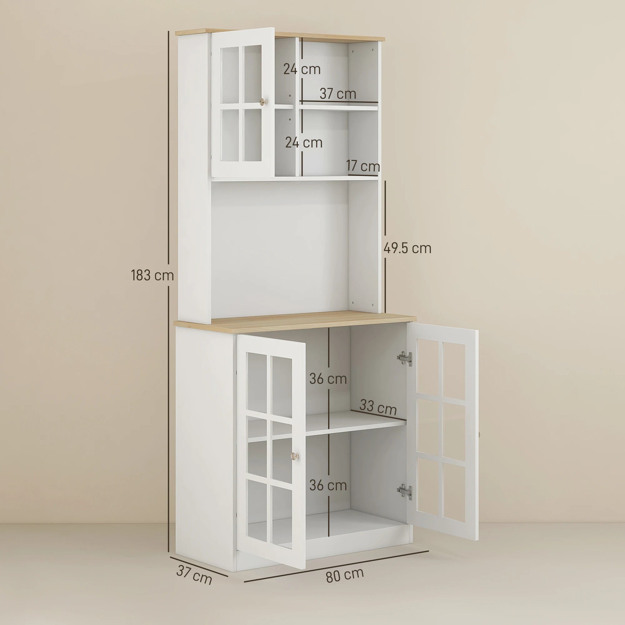 Tall Kitchen Sideboard Cabinet with Glass Doors 72 Inch Storage Cupboard with Shelves