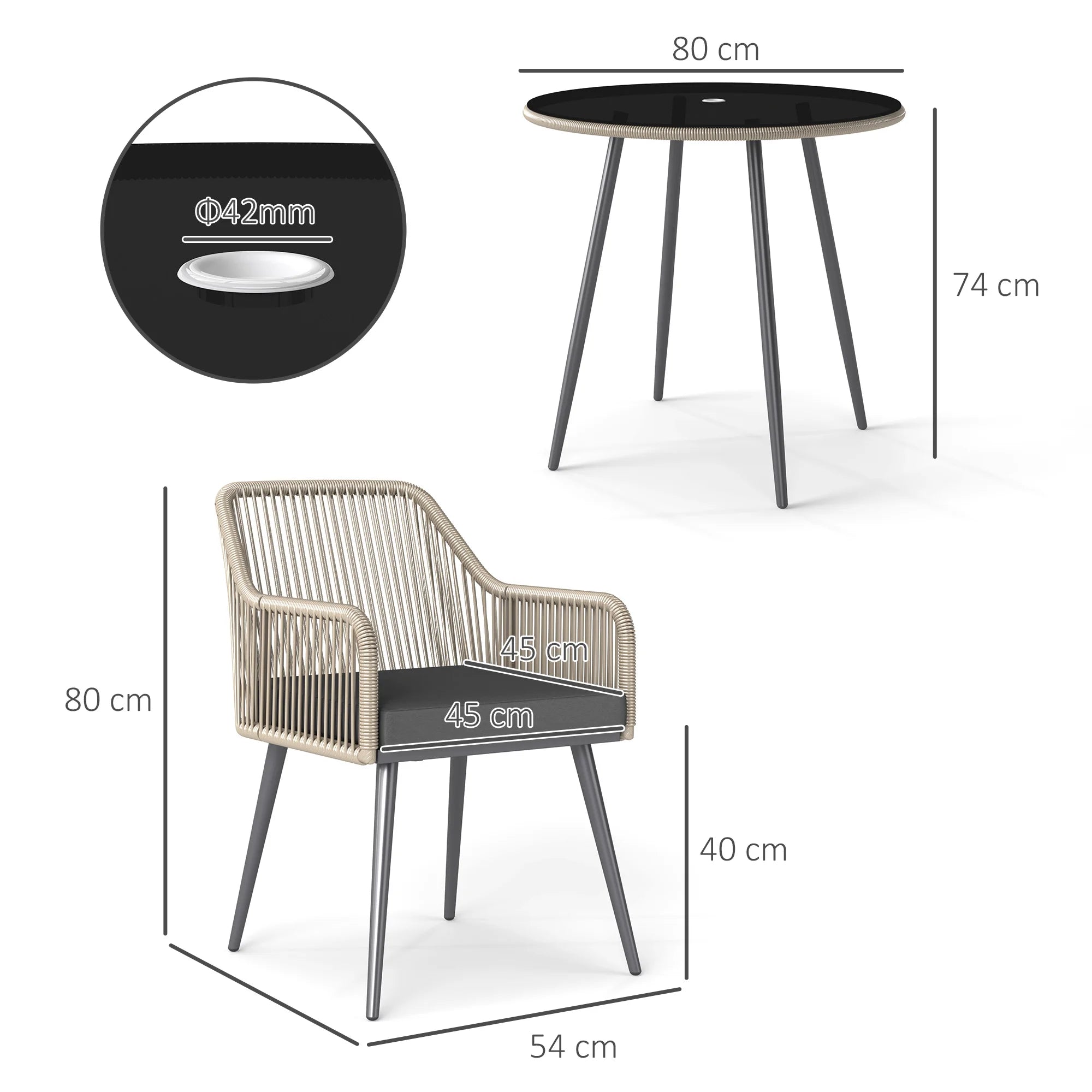 4 Seater Rattan Garden Furniture Set with Cushions Glass Table Parasol Hole Outdoor Dining