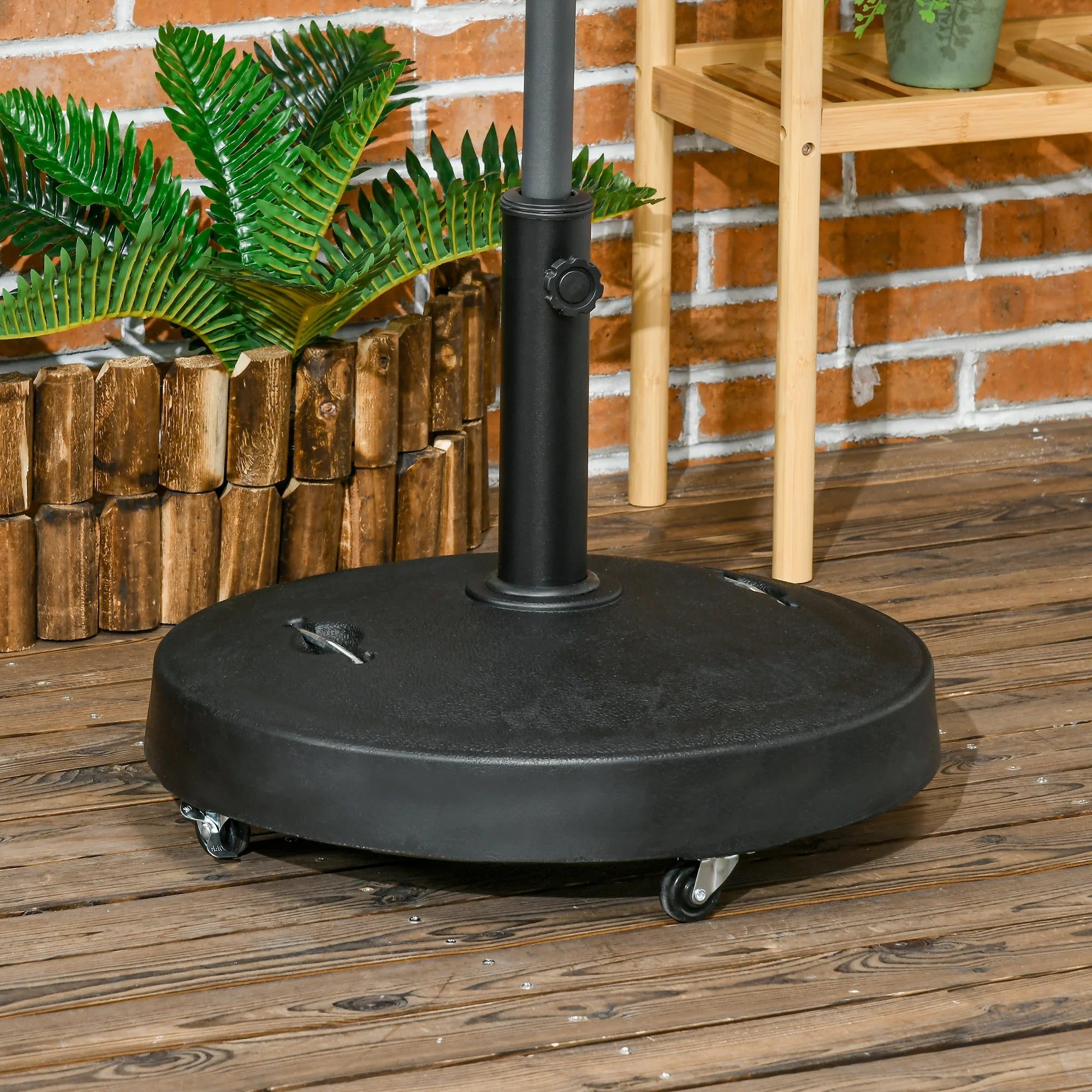 23.5kg Heavy Duty Parasol Base with Wheels and Handles Resin Garden Umbrella Stand for 38-48mm Poles Black