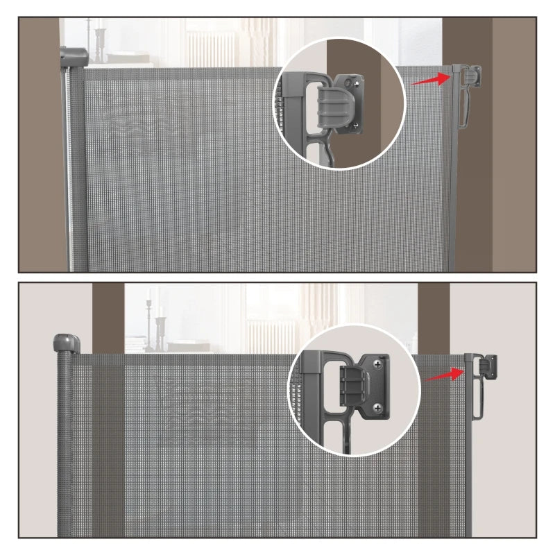 Feytory Retractable Stair Gate 130x88.9cm Metal Mesh Baby Dog Gate One Hand Operation White