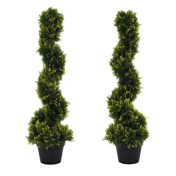 Set of 2 Artificial Spiral Topiary Trees in Pots, 90cm