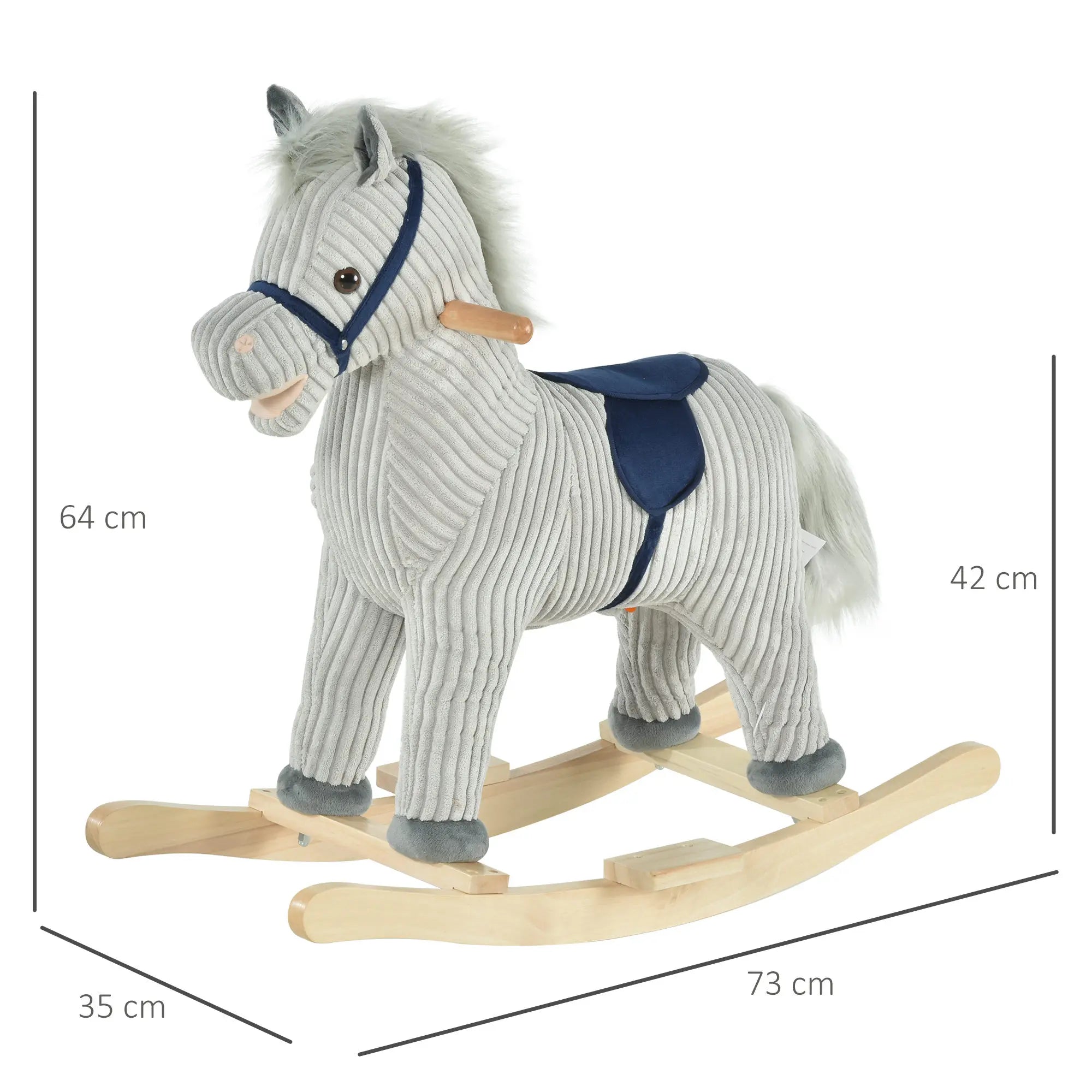 HOMCOM Children's Rocking Horse | Plush Ride-On with Sound Effects & Wooden Base for Ages 3–6