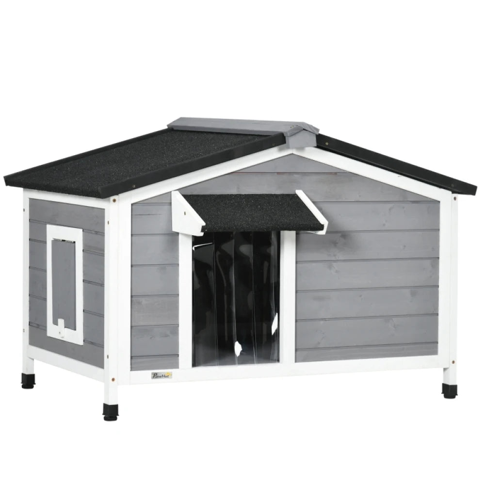 PINGGO Wooden Dog Kennel Outdoor 97x72x65cm Elevated Ventilated Grey for Medium Dogs