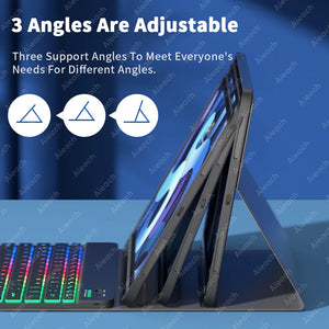 AIEACH Ipad Case Keyboard for Pro 13 M4, 12.9 3-6Th, 11 1-4Th, Air 13/11 M2/M3, Air(4-5Th), Ipad 7-10Th, Backlight Pencil Holder