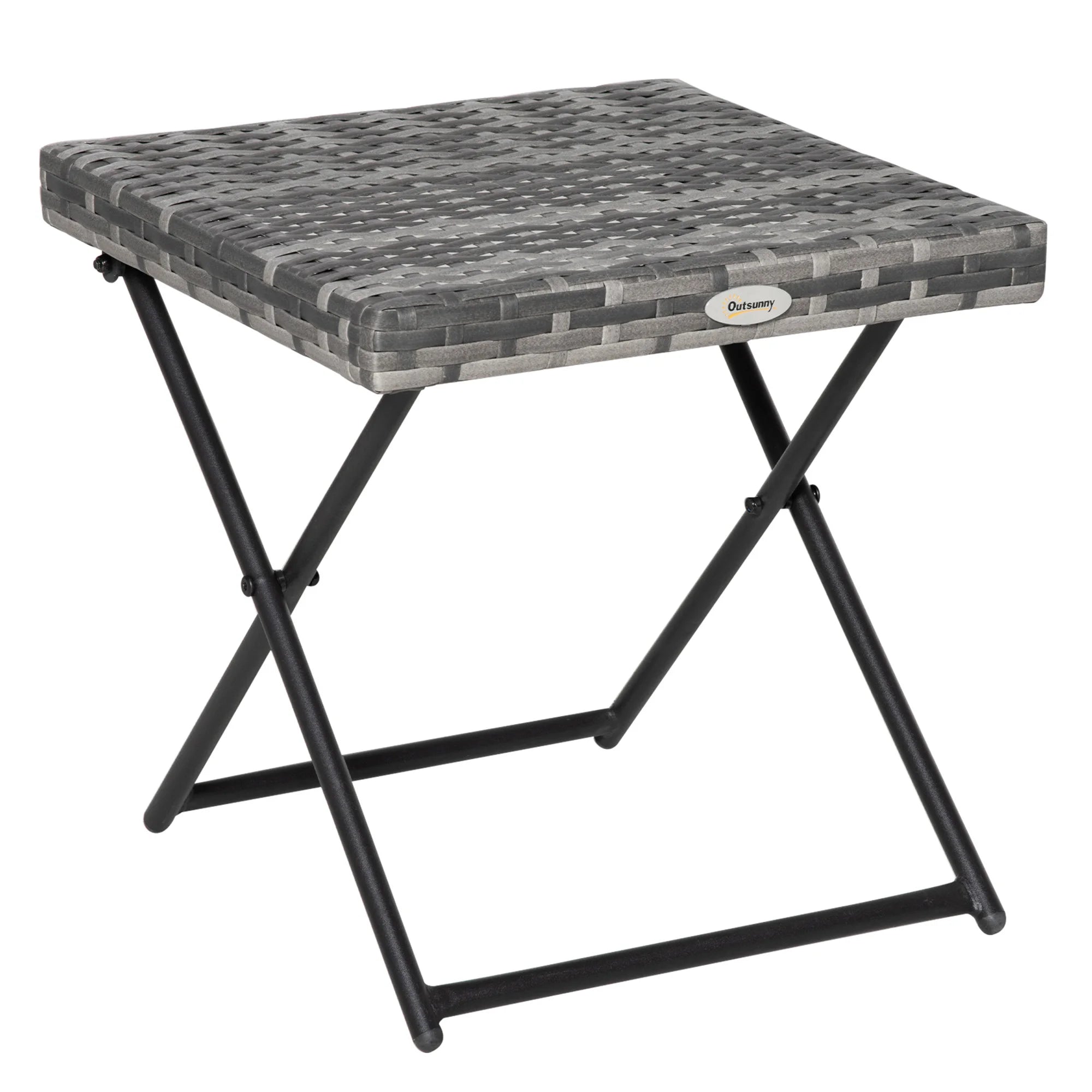 Folding Rattan Garden Coffee Table 40x40cm Square PE Wicker Side Table Indoor Outdoor Bistro Balcony Grey