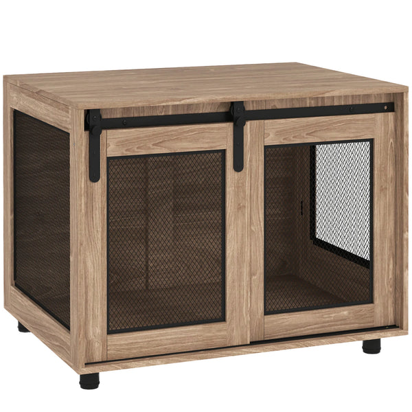 Dog Crate Furniture with Sliding Door, Walnut Brown