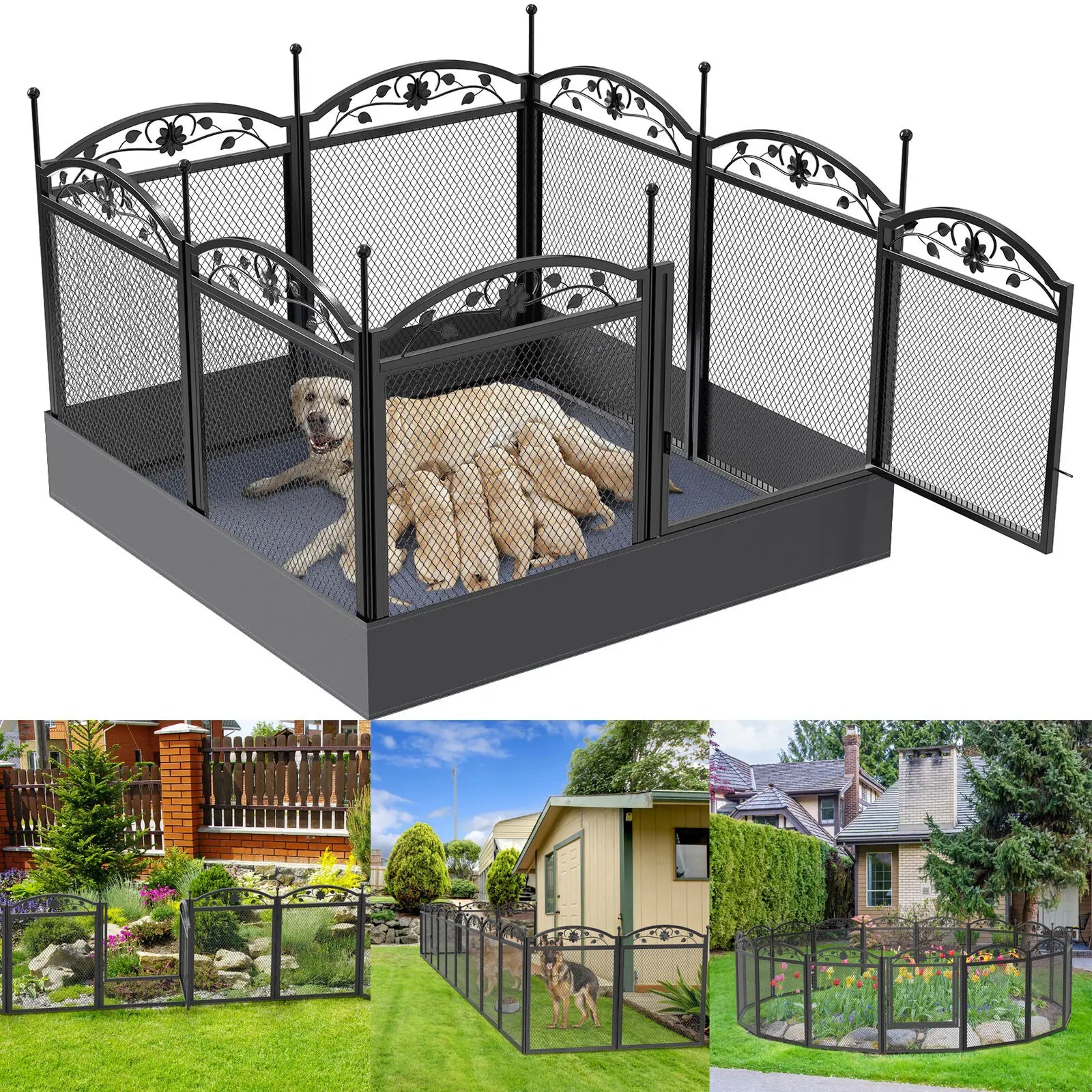 BINGOPAW Detachable 8 Panel Dog Playpen Fence 126x126x88cm Waterproof Pad Puppy Exercise Kennel