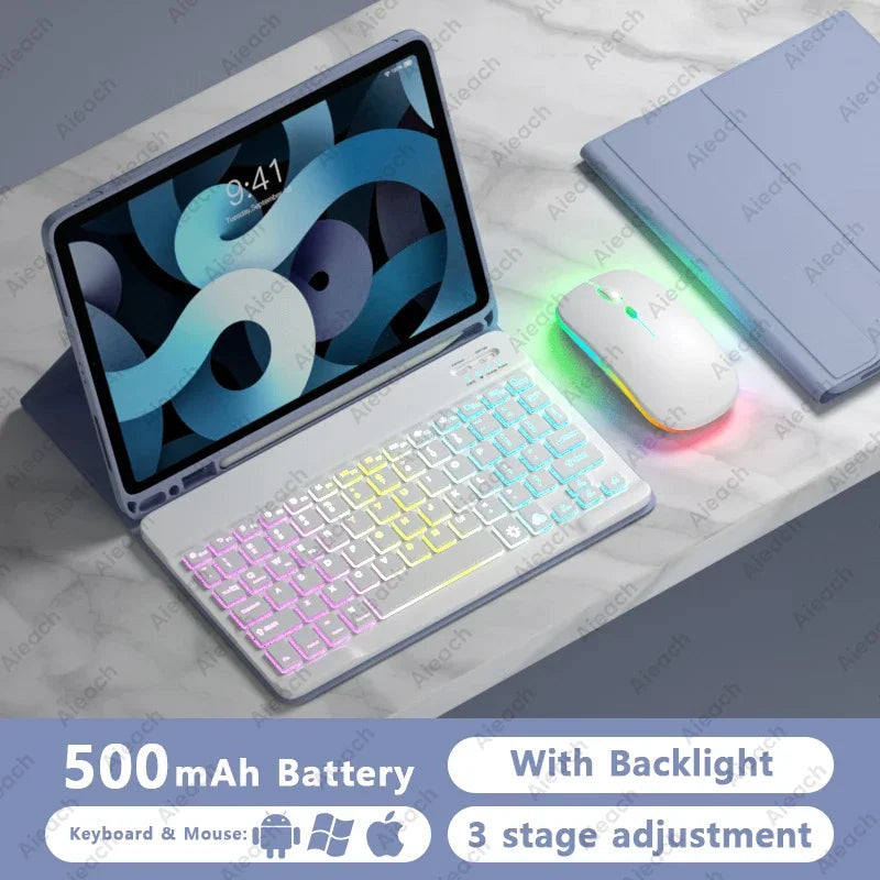 AIEACH Ipad Case Keyboard for Pro 13 M4, 12.9 3-6Th, 11 1-4Th, Air 13/11 M2/M3, Air(4-5Th), Ipad 7-10Th, Backlight Pencil Holder
