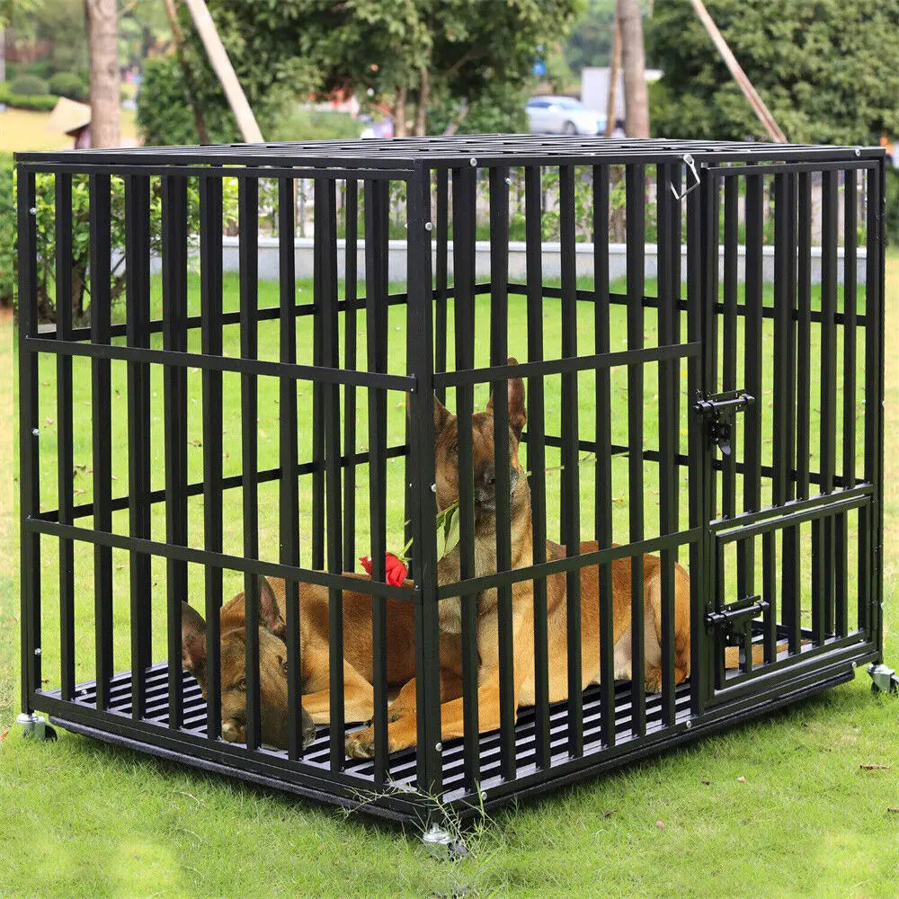 BINGOPAW Large Heavy Duty Dog Crate 95x57x81cm 4 Lockable Wheels 3 Doors Tray for Medium Large Dogs