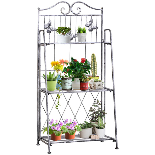 3-Tier Garden Plant Stand Metal Flower Display Rack for Potted Plants Balcony