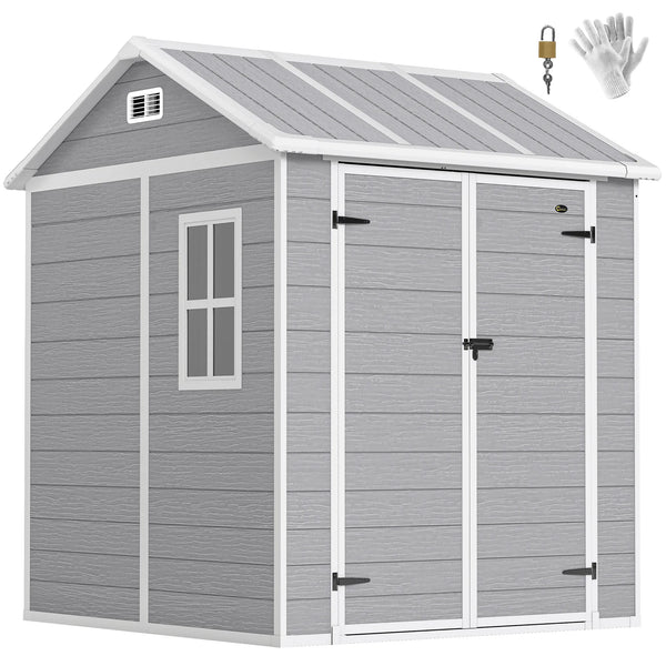 6x6ft Plastic Garden Shed with Floor, Window, Vents, Grey