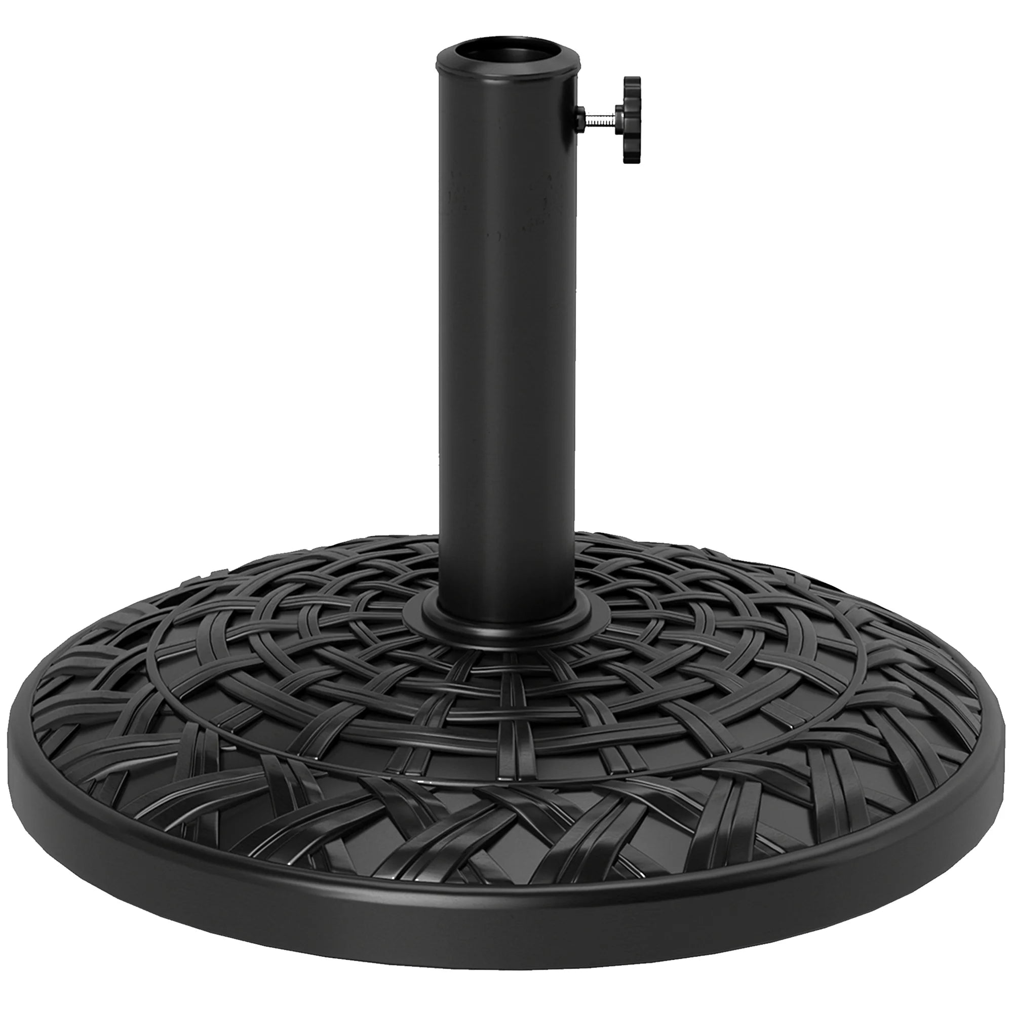 12kg Round Resin Parasol Base Rattan Pattern Garden Umbrella Stand Fits 38mm and 48mm Poles Outdoor Black