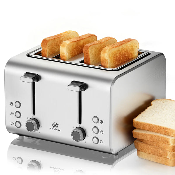 4 Slice Toaster 1600W Stainless Steel with 7 Browning Settings Defrost Reheat Function and Removable Crumb Tray