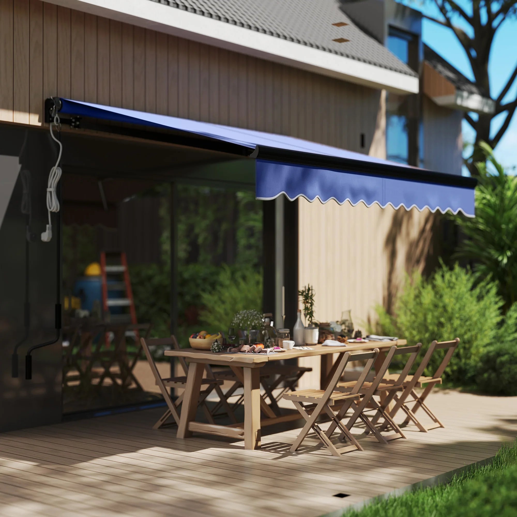 2.5x2m Electric Retractable Awning with LED Lights and Remote Control UV50+ Aluminium Frame Patio Canopy Blue