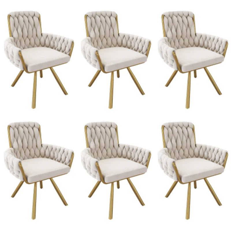 Beige Velvet Swivel Dining Chair with Armrests and Metal Legs | Set of 2 4 or 6 Luxury Leisure Chairs