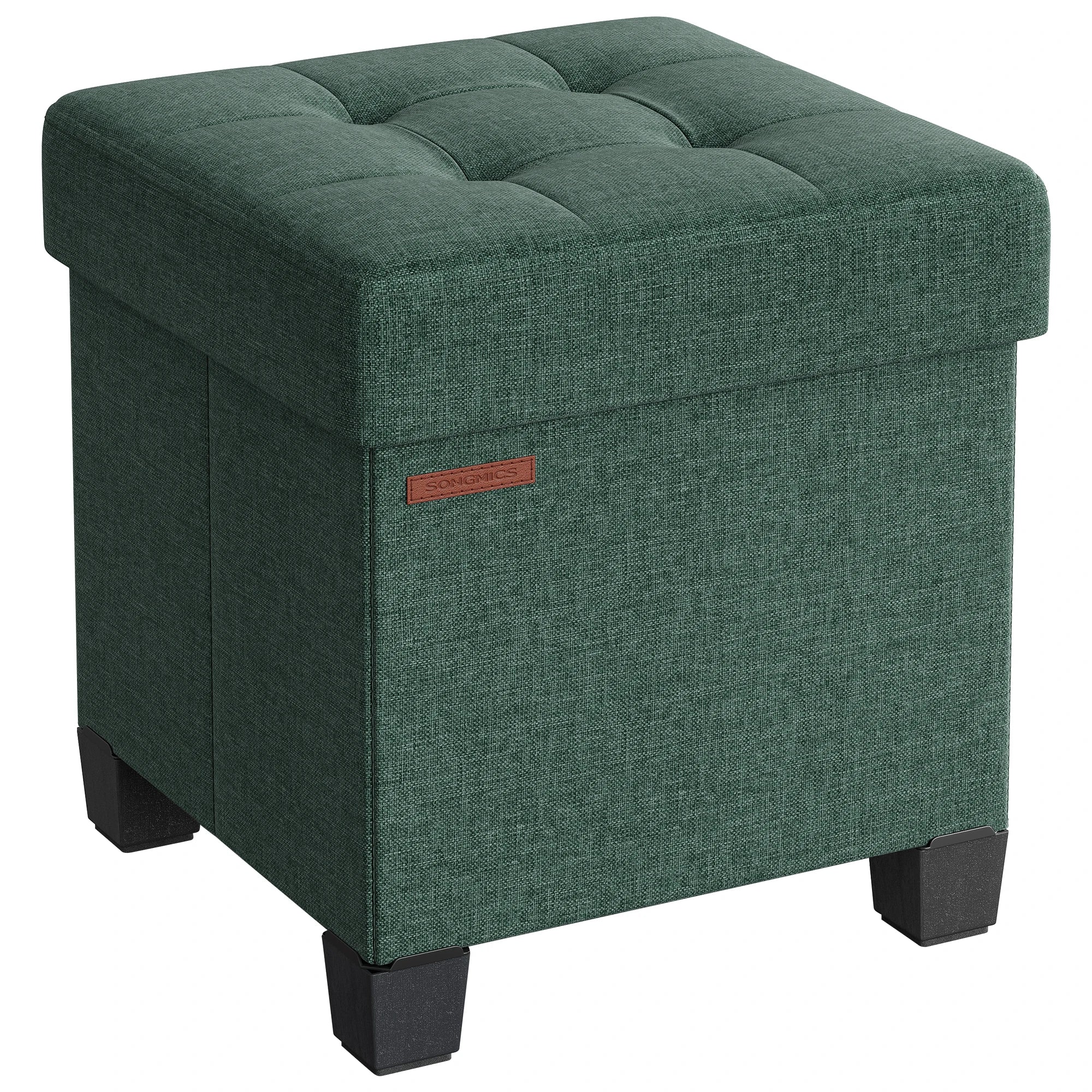 Foldable Storage Ottoman Footstool 38x38cm | 300kg Capacity Tufted Linen Look Seat with 37L Storage