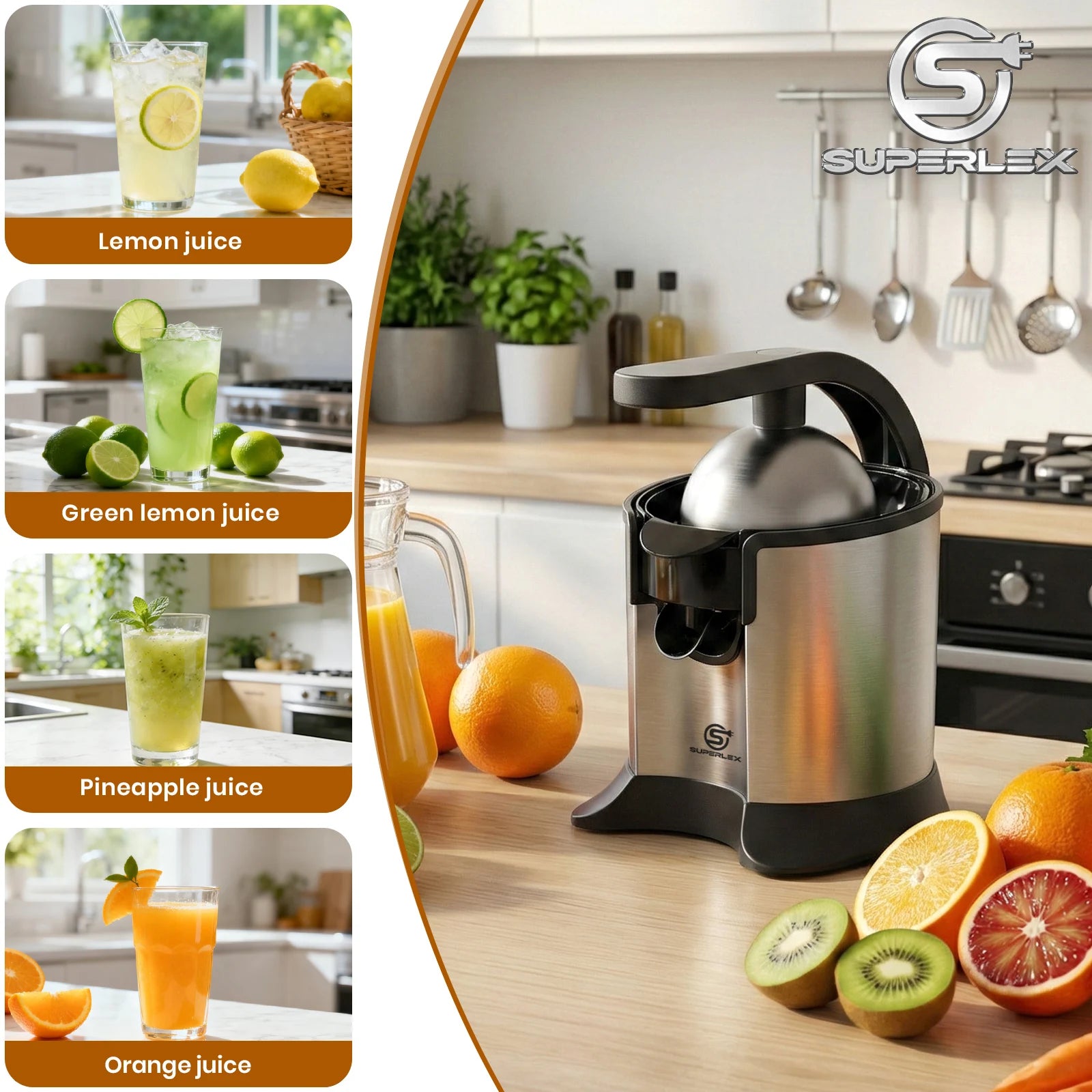 Electric Portable Citrus Juicer 60W Stainless Steel Hand Press Squeezer Fresh Fruit Mixer for Oranges Lemons and Limes