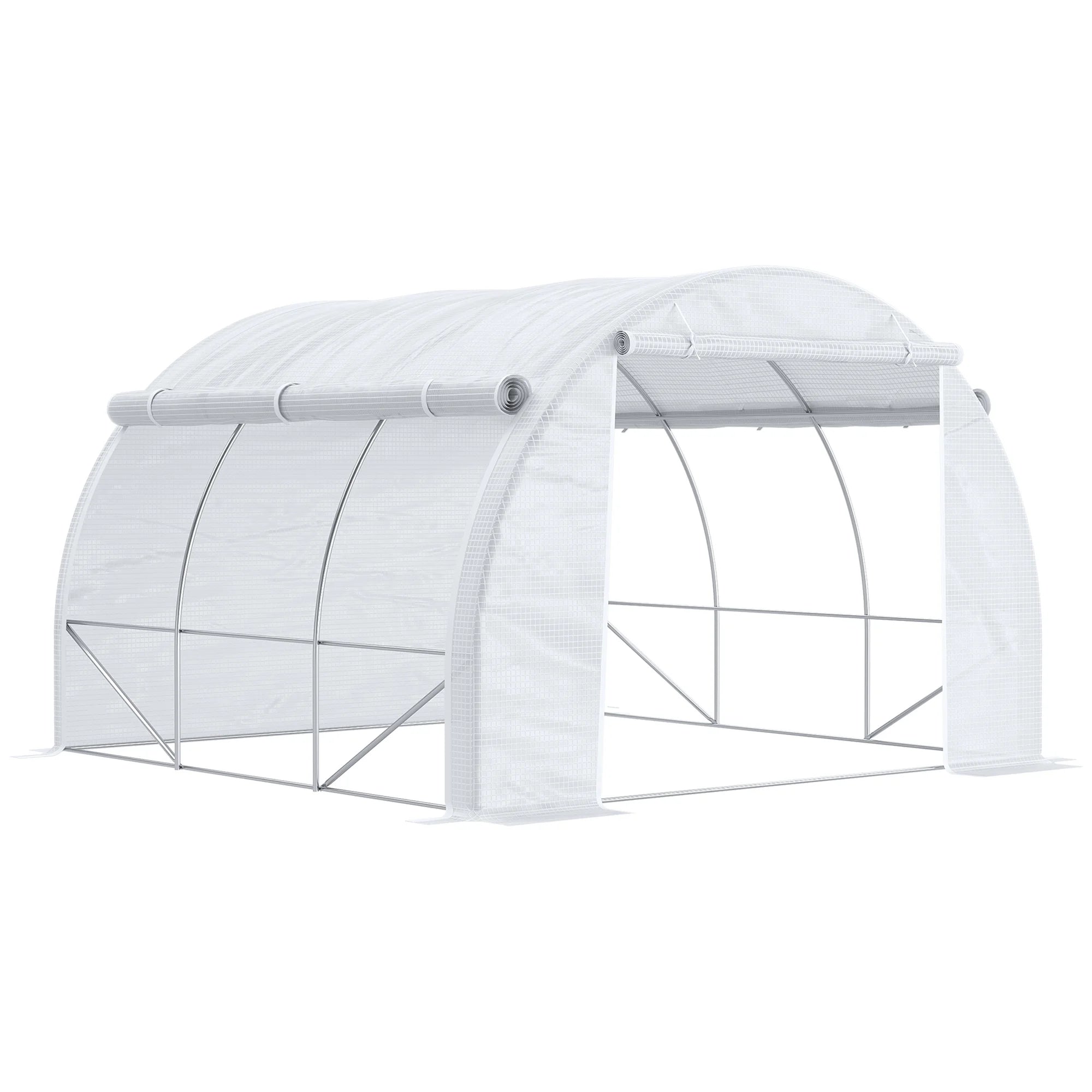 4 x 3m Walk-In Polytunnel Greenhouse with Roll-Up Sides, 8 Windows and Galvanised Steel Frame