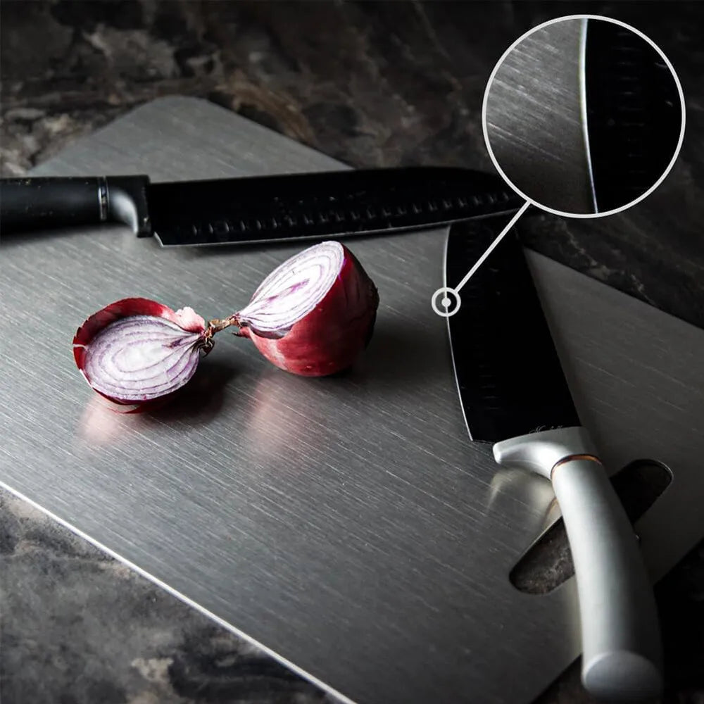 Double-Sided Stainless Steel Chopping Board 46x30cm | Large Heavy Duty Cutting Board for Kitchen and Camping
