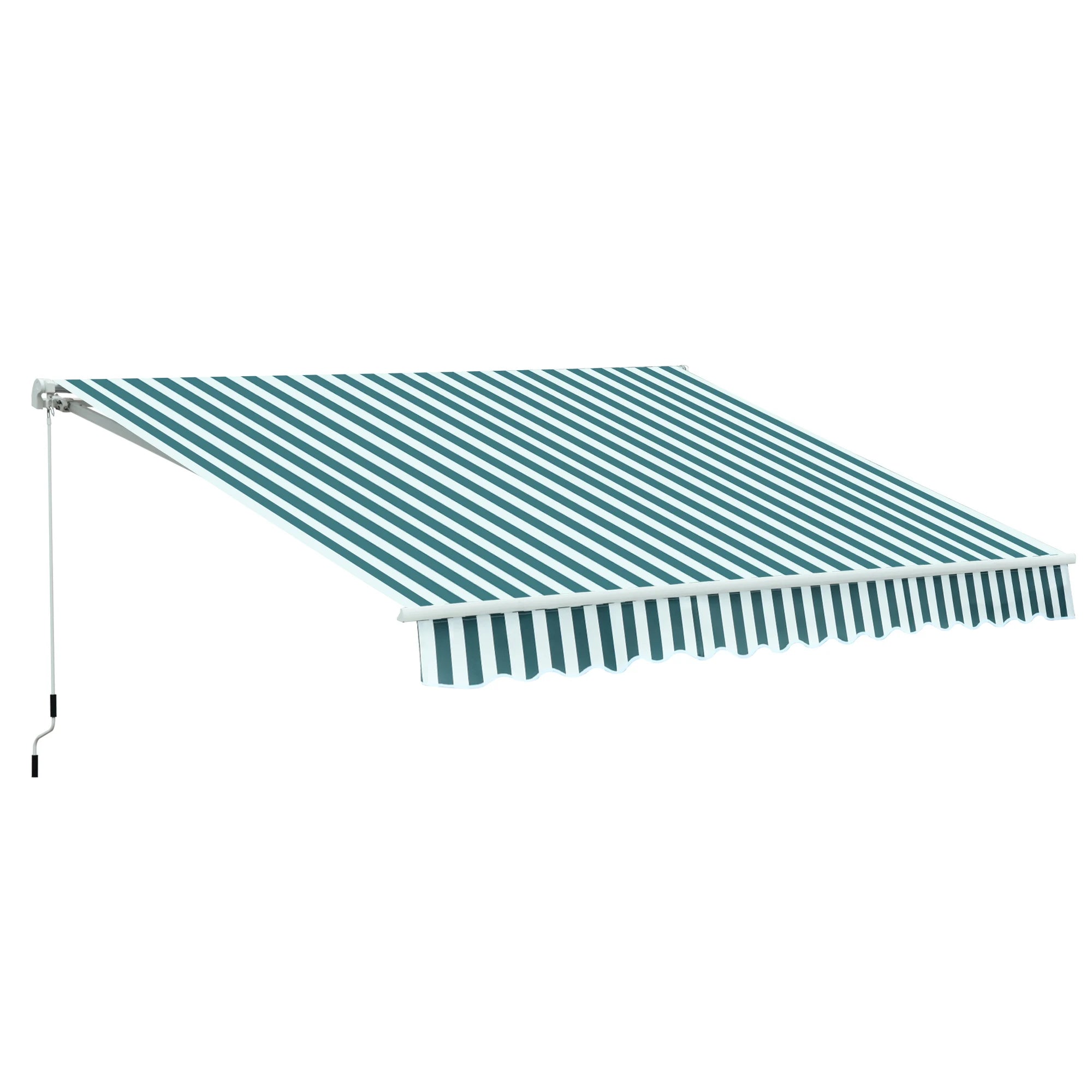 3x2.5m Manual Retractable Garden Awning 280g Polyester 90% UV Block Crank Handle for Patio Door Window Green White