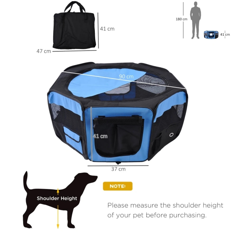 Portable Pet Playpen 90x41cm Blue Steel Frame with Carry Bag for Cats Dogs Rabbits Guinea Pigs