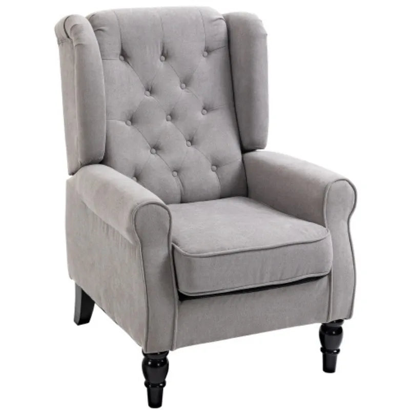 Grey Wingback Accent Chair with Button Tufted Design and Wood Frame | Retro Armchair for Living Room Bedroom
