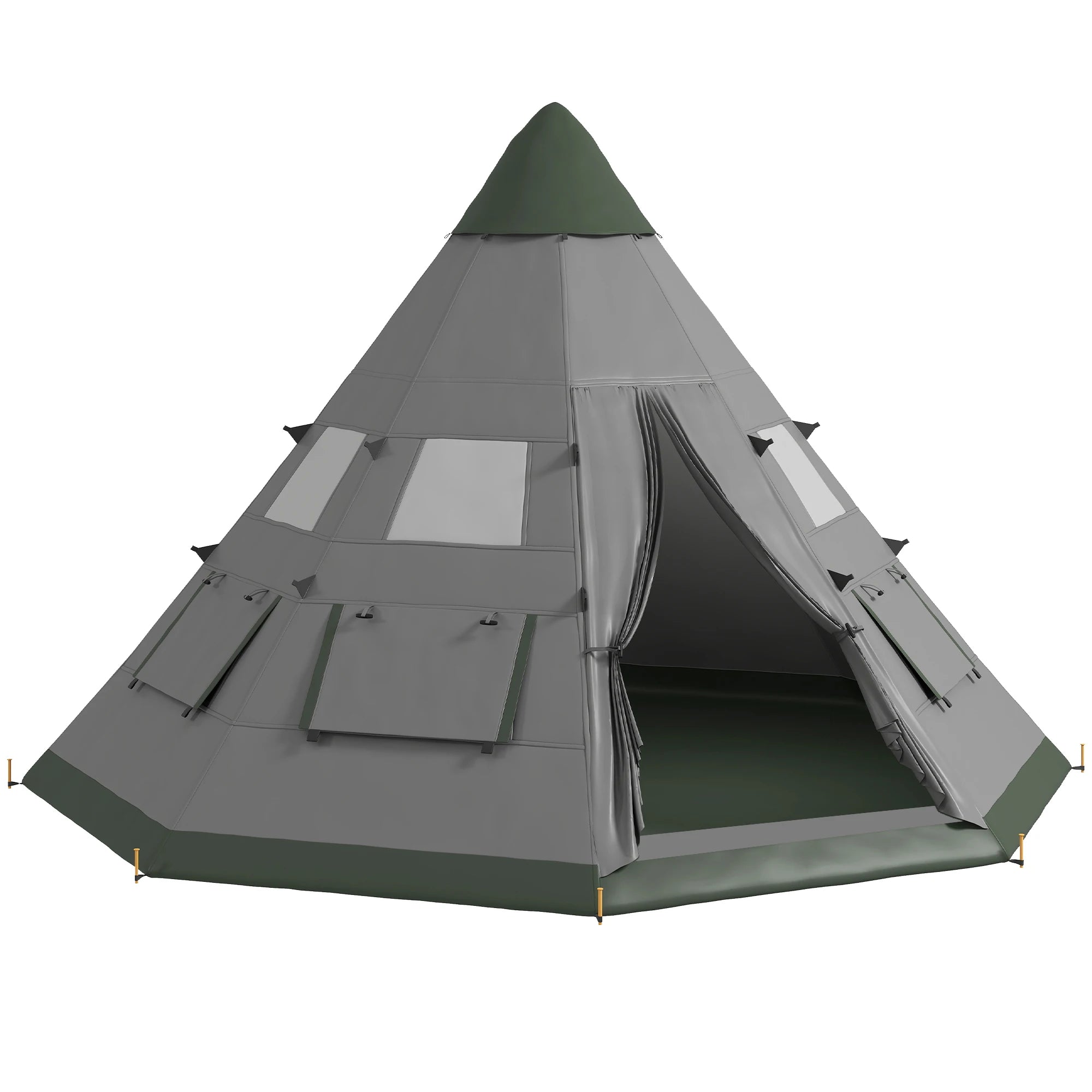 6 Man Tipi Camping Tent Family Teepee with Mesh Windows Sewn-In Floor Two Doors and Carry Bag