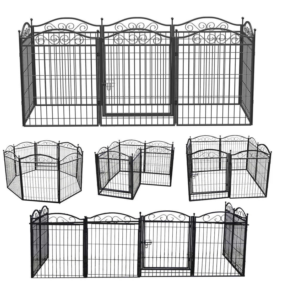 8 Panel Heavy Duty Metal Dog Playpen 190x63x80cm Foldable Fence with Gate for Small Medium Dogs