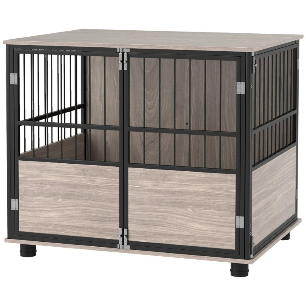 80cm Furniture Style Dog Crate End Table 3 Doors Soft Washable Cushion for Medium Dogs Brown