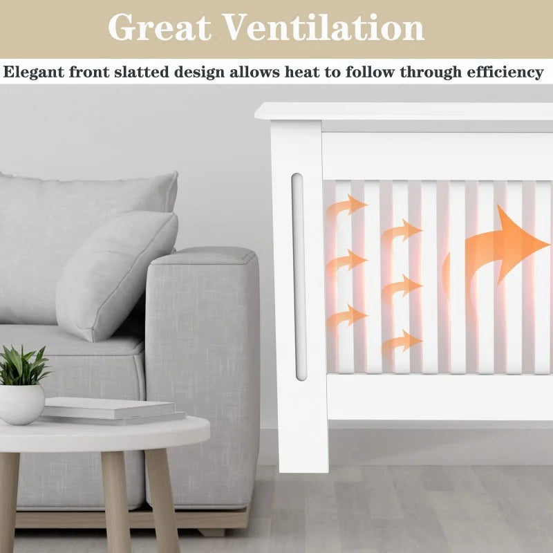 White MDF Radiator Cover Horizontal Striped Grille with Top Shelf Small Medium Large for Living Room Hallway