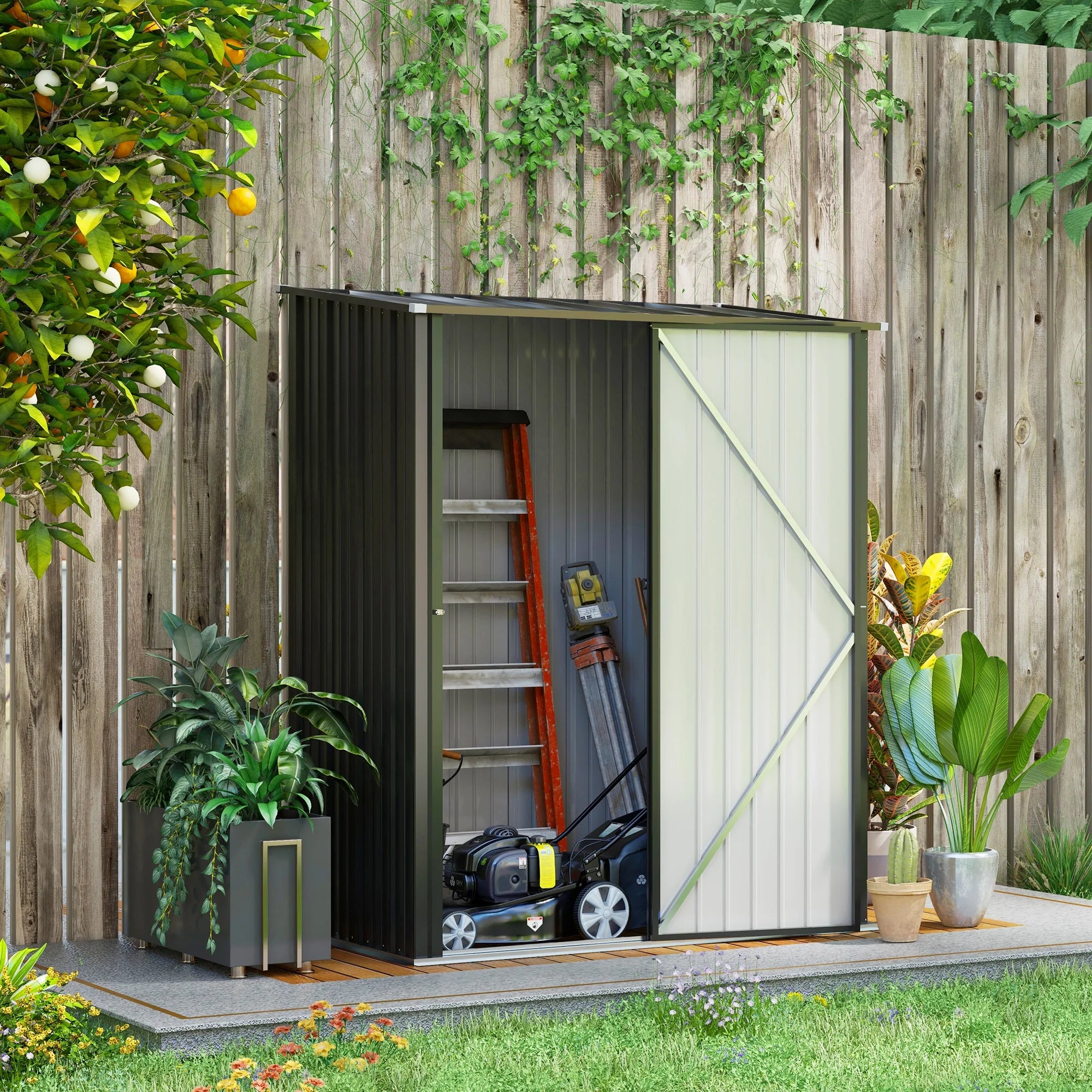 Galvanised Steel Garden Storage Shed with Corrugated Finish, Sloped Roof and Lockable Latched Door