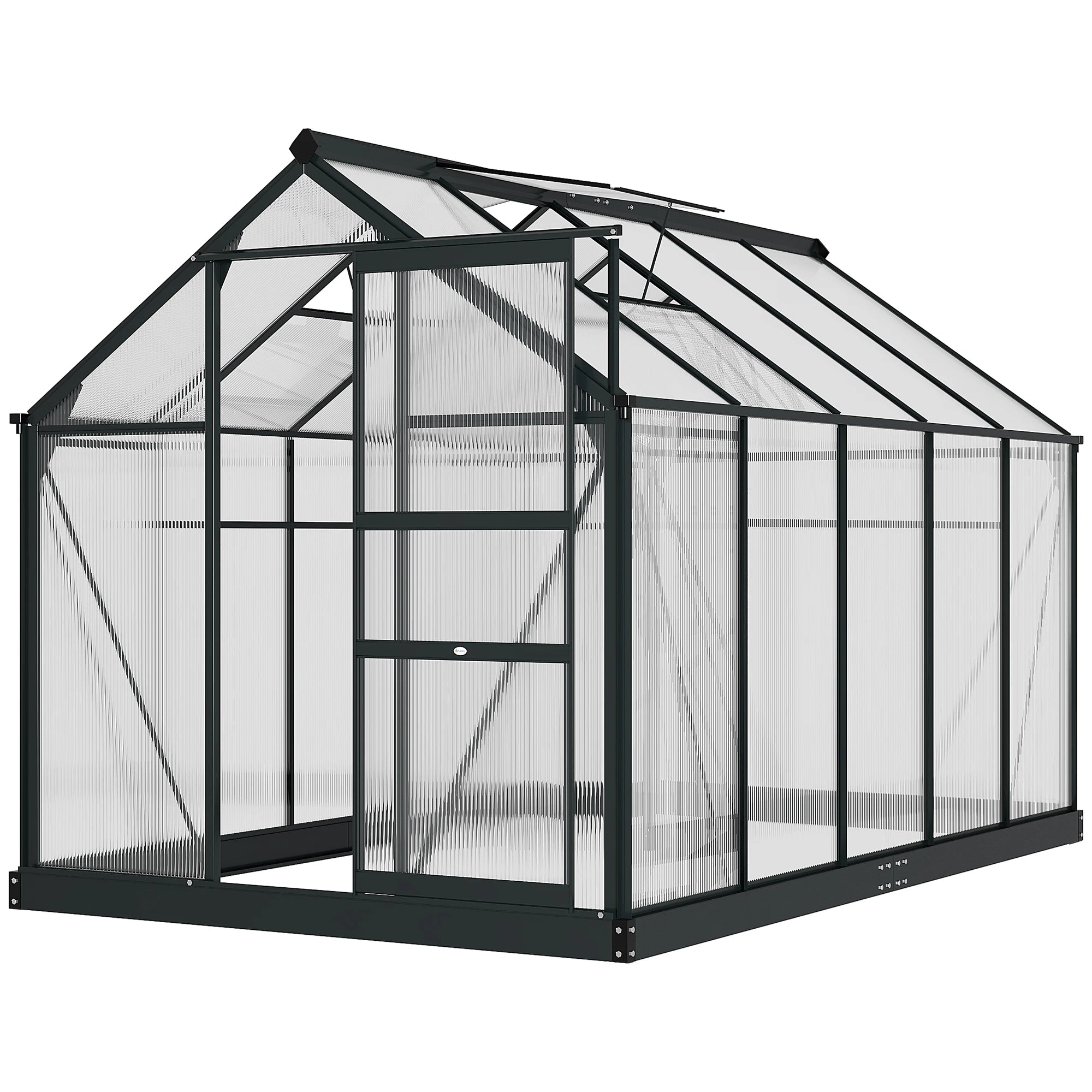6 x 10ft Polycarbonate Walk-In Greenhouse with Sliding Door, Roof Ventilation and Aluminium Frame