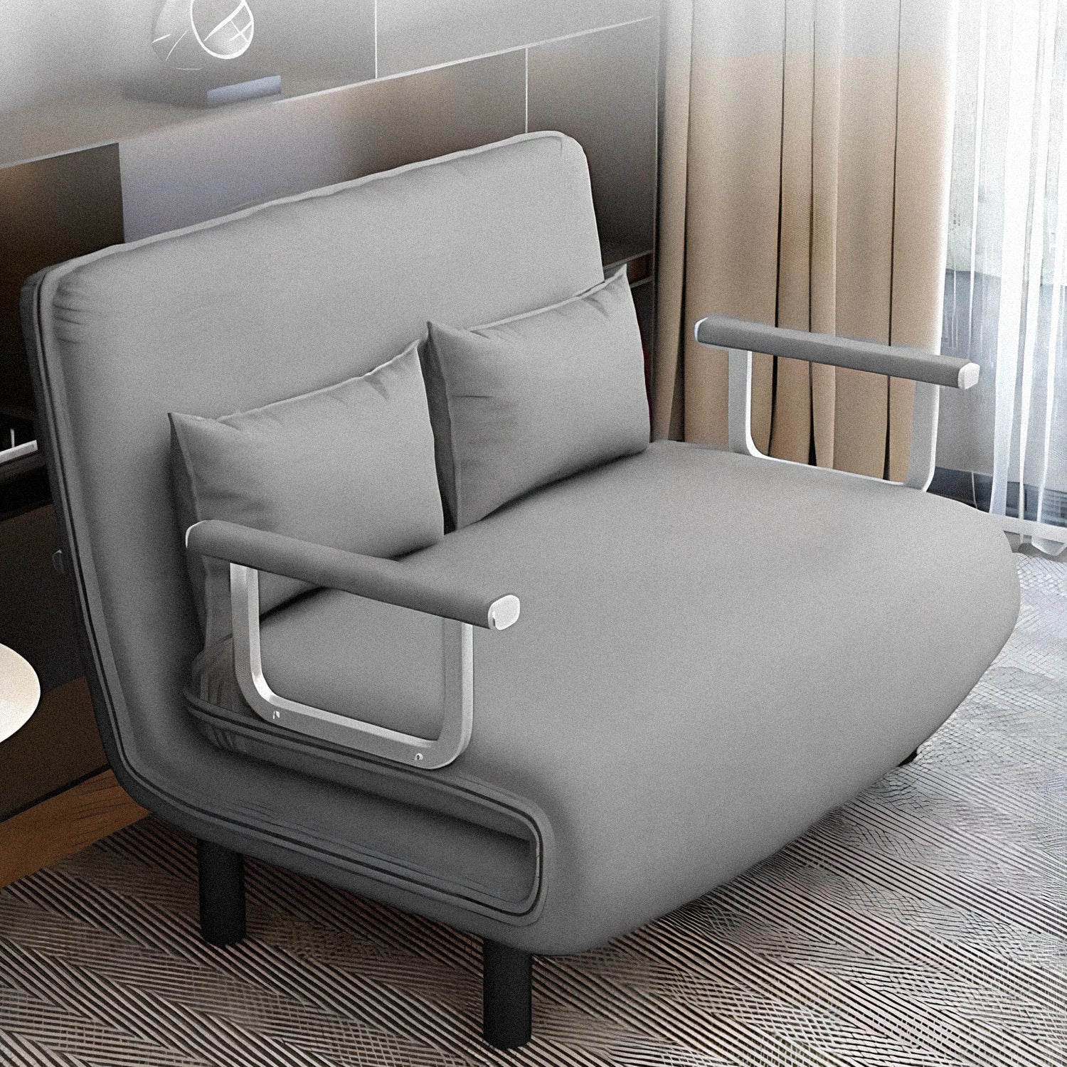 Convertible Folding Sofa Bed Chair with 5 Positions | Grey Linen Sleeper Armchair for Living Room Bedroom